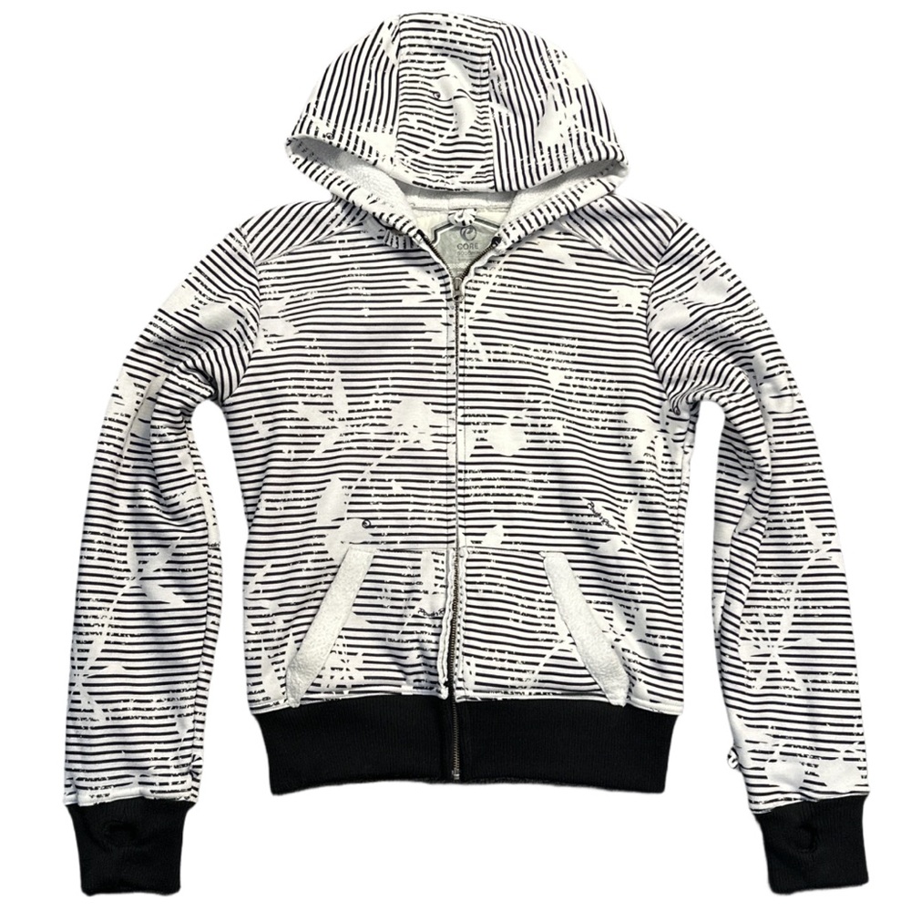 Y2K POWDER ROOM women's b&w botanical striped core insulated sweater, M.